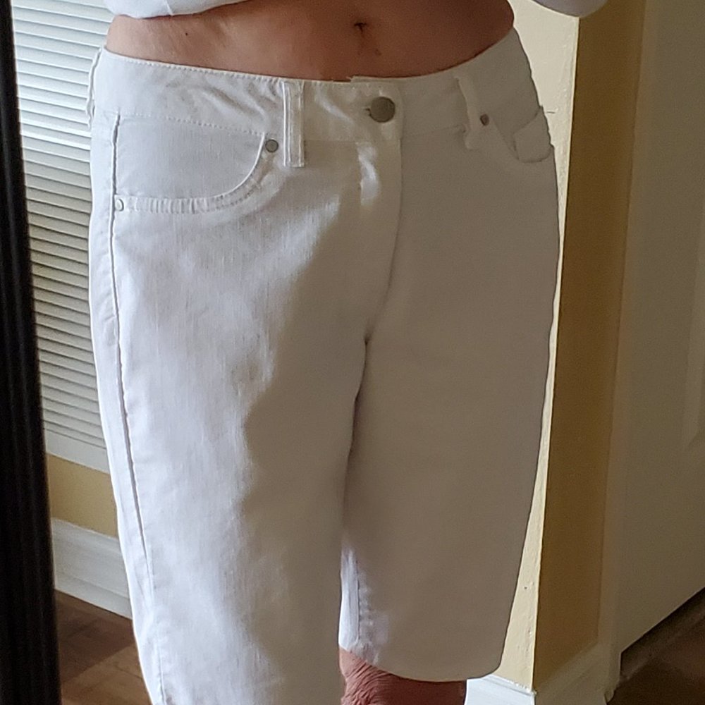 White Denim Shorts - Bermuda Length Size 6